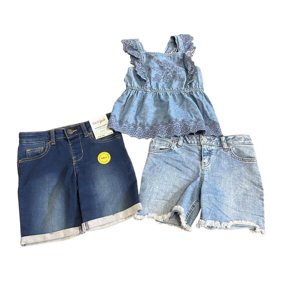 Girls size 6/7 3 pc summer lot tank top jean shorts - Picture 1 of 8